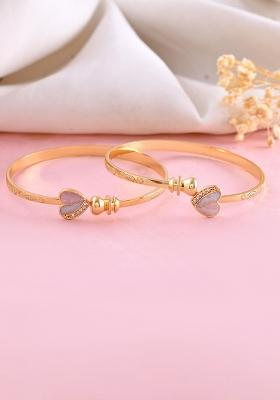 Set Of 2 Gold Plated Stone Studded Heart Shaped Bangles