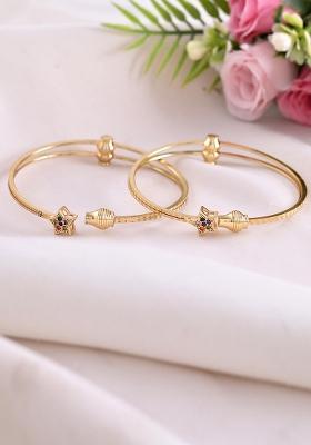 Set Of 2 Gold Plated Multi Colour Stone Studded Star Shaped Bangles