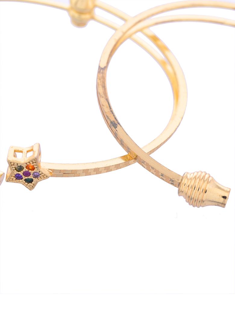 Set Of 2 Gold Plated Multi Colour Stone Studded Star Shaped Bangles