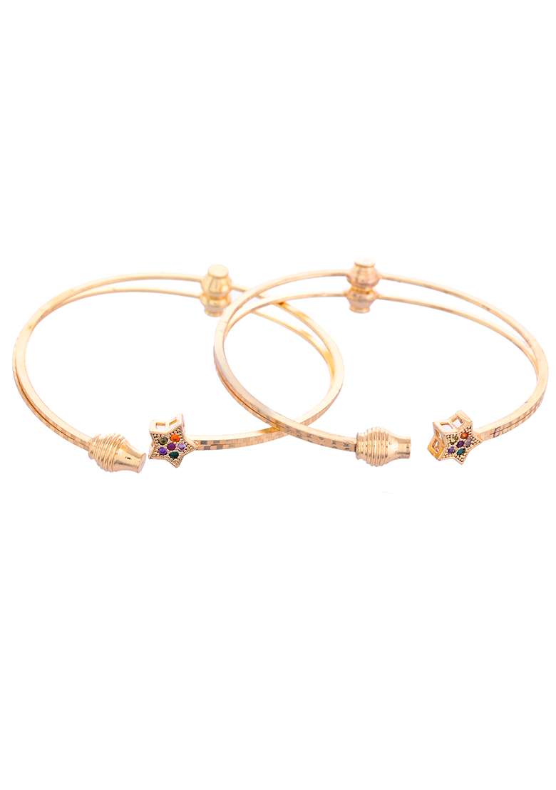 Set Of 2 Gold Plated Multi Colour Stone Studded Star Shaped Bangles - Indya
