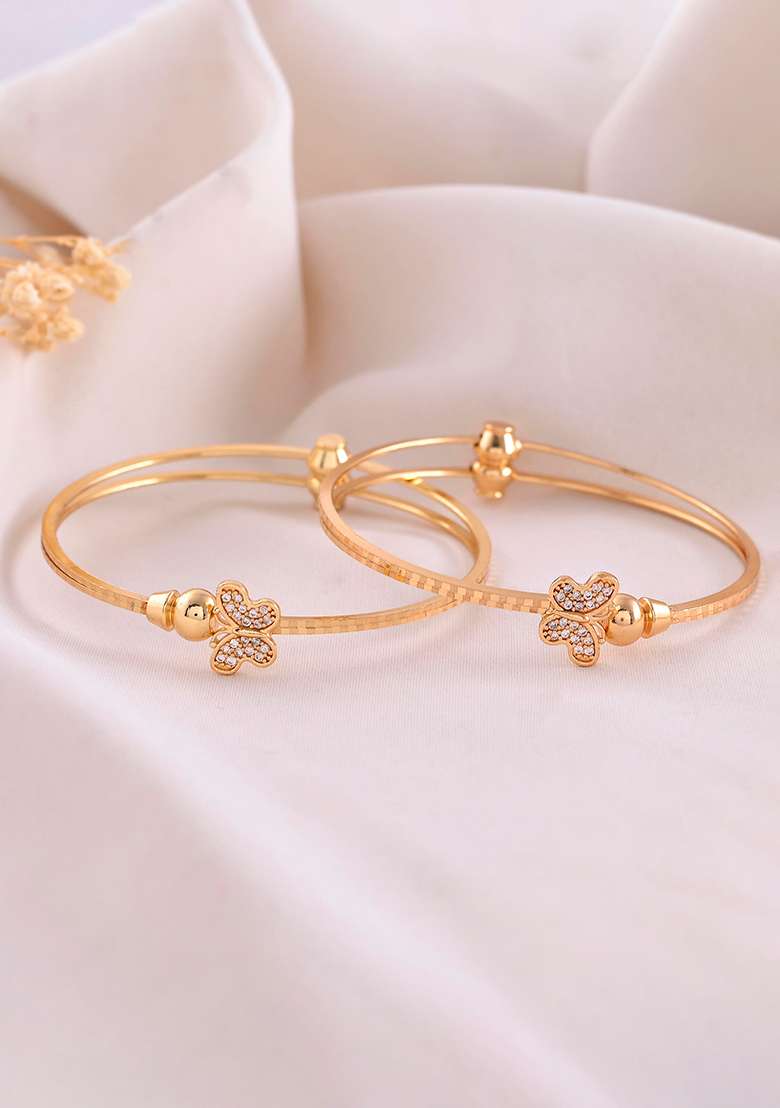 Set Of 2 Gold Plated Ad Stones Butterfly Shaped Bangles - Indya