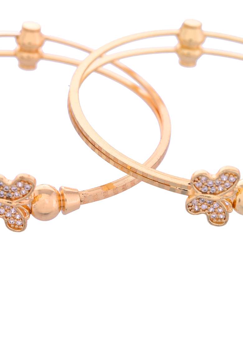 Set Of 2 Gold Plated Ad Stones Butterfly Shaped Bangles - Indya