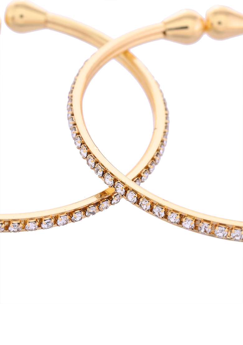 Set Of 2 Gold Plated Ad Stones Studded Minimal Bangles - Indya