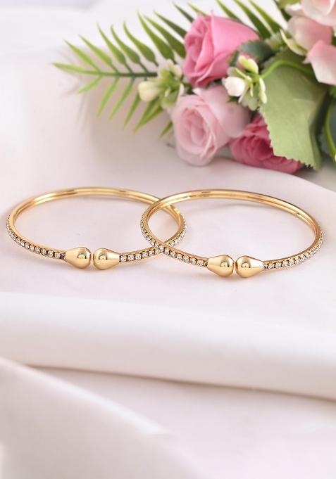 Set Of 2 Gold Plated Ad Stones Studded Minimal Bangles