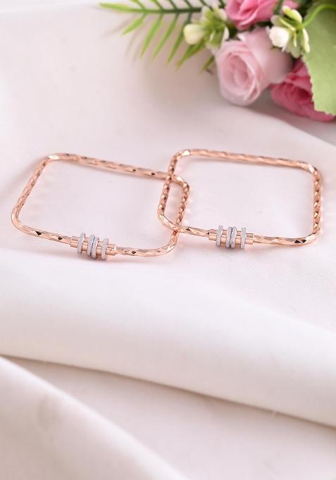 Set Of 2 Rose Gold Plated Square Shaped Bangles