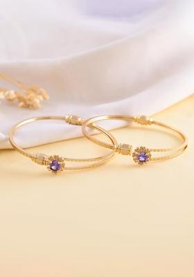 Set Of 2 Gold Plated Purple Stone Studded Bangles