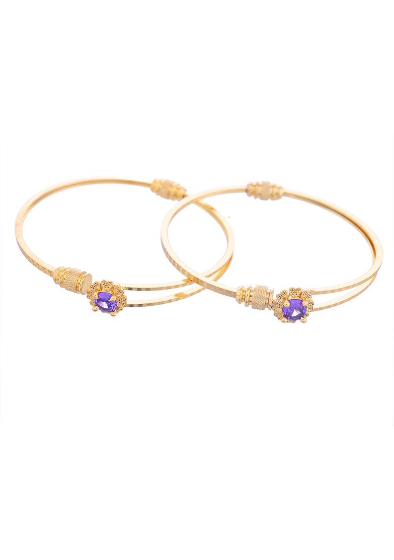 Set Of 2 Gold Plated Purple Stone Studded Bangles