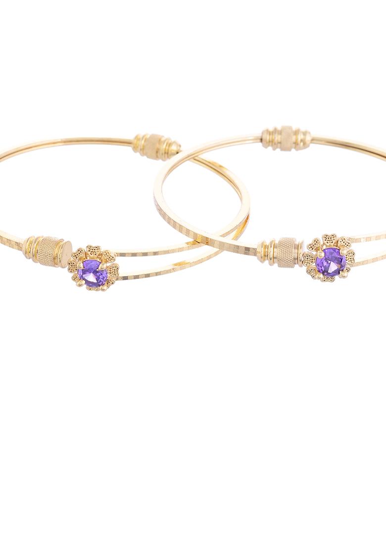 Set Of 2 Gold Plated Purple Stone Studded Bangles