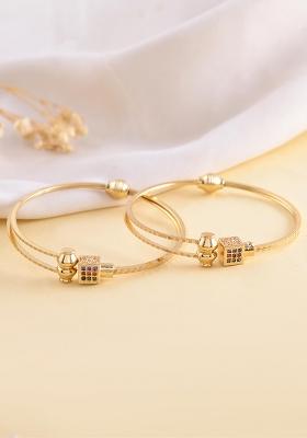 Set Of 2 Gold Plated Mutli Colour Stones Studded Square Shaped Bangles