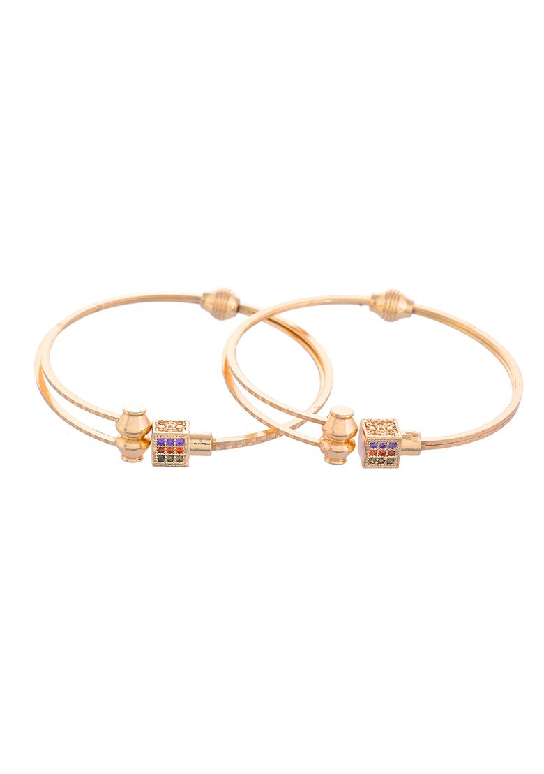Set Of 2 Gold Plated Mutli Colour Stones Studded Square Shaped Bangles