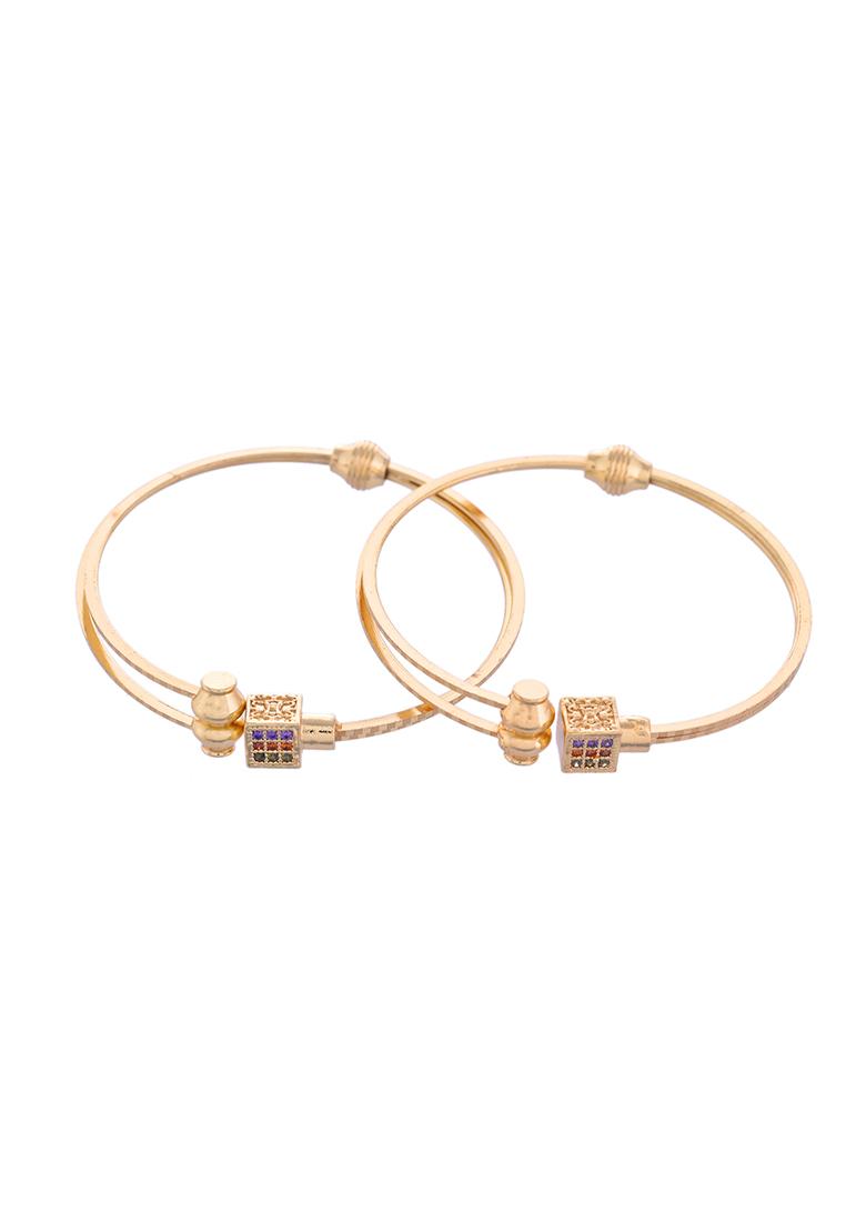 Set Of 2 Gold Plated Mutli Colour Stones Studded Square Shaped Bangles