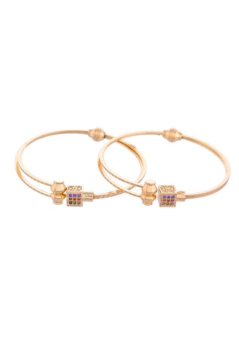 Set Of 2 Gold Plated Mutli Colour Stones Studded Square Shaped Bangles
