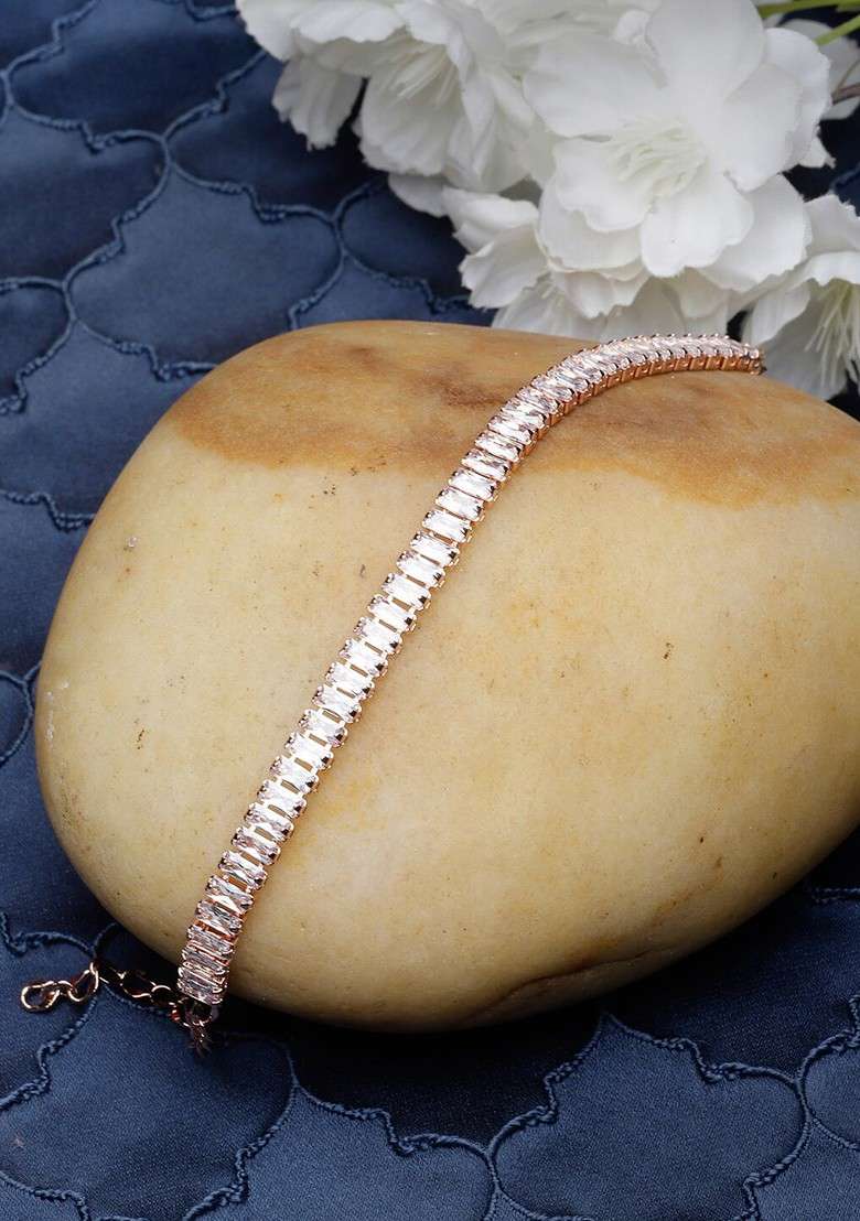 Rose Gold Diamond Studded Gold Plated Bracelet - Indya