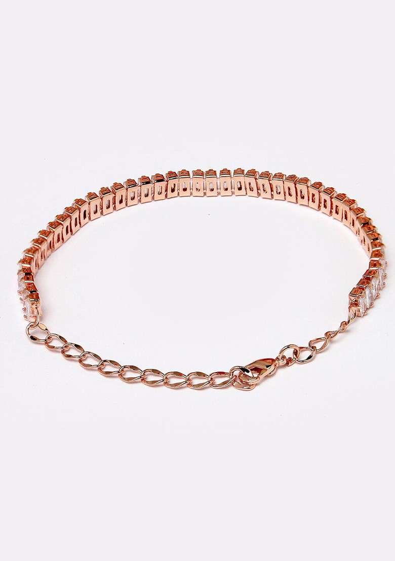 Rose Gold Diamond Studded Gold Plated Bracelet - Indya