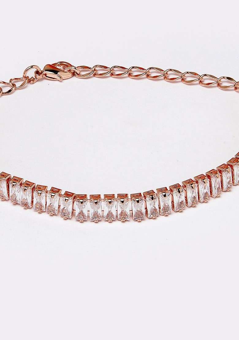 Rose Gold Diamond Studded Gold Plated Bracelet - Indya