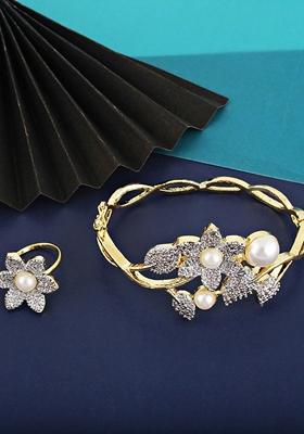 Gold American Diamond Gold Plated Bracelet With Ring