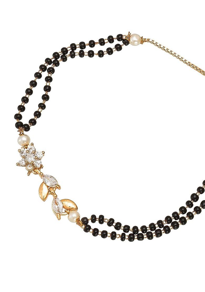 Women Gold Plated And Black Brass American Diamond Hand Mangalsutra Link Bracelet