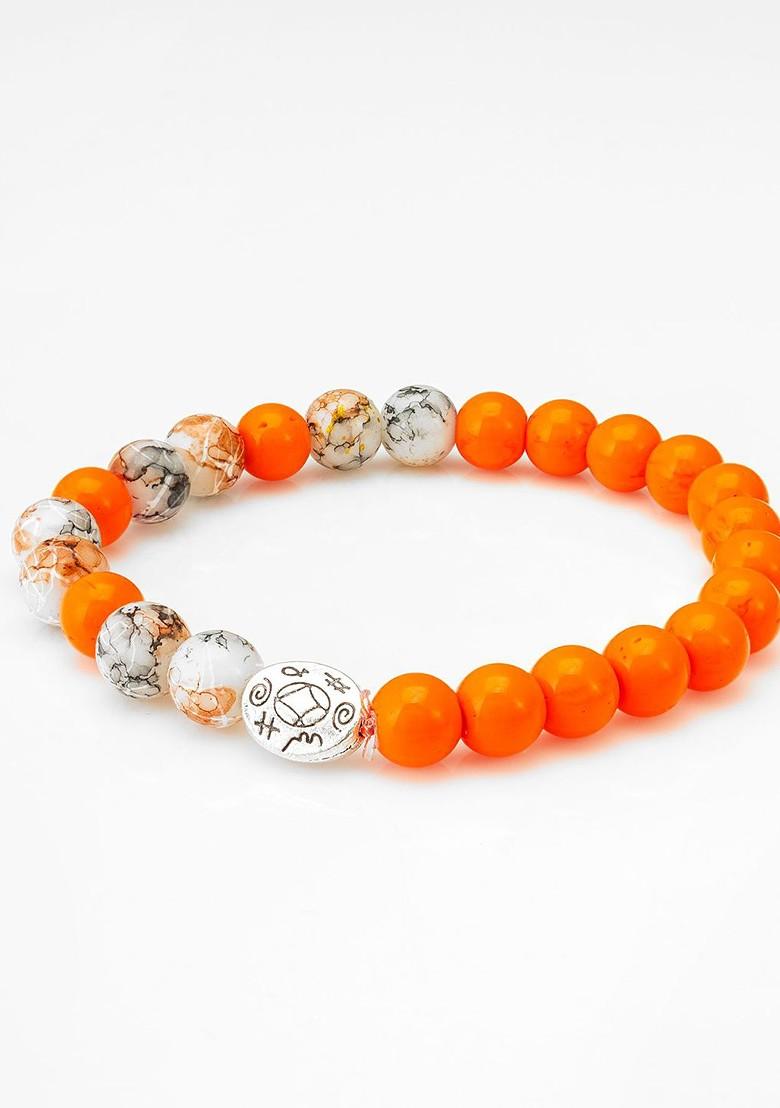 Orange Beaded Elasticated Handcrafted Bracelet