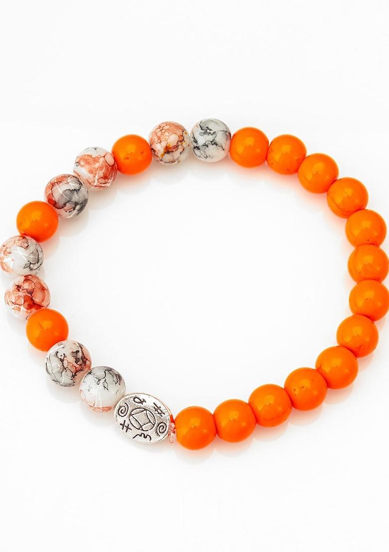 Orange Beaded Elasticated Handcrafted Bracelet