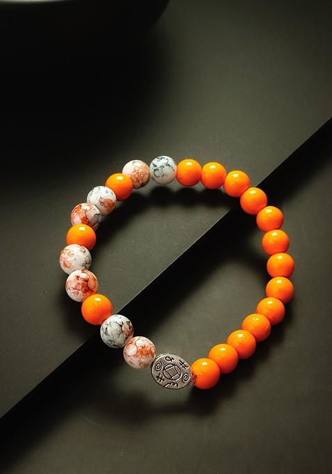 Orange Beaded Elasticated Handcrafted Bracelet