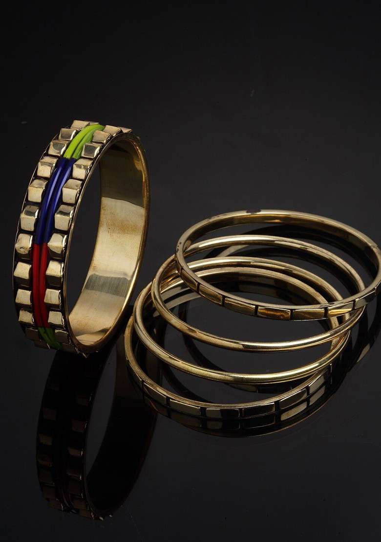 Set Of 5 Gold Plated Handcrafted Bangles - Indya