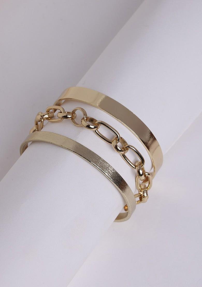 Gold Toned Gold Plated Pack Of 3 Cuff Bracelets