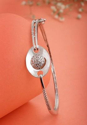 Silver Cubic Zirconia Studded And Rhodium Plated Bracelet