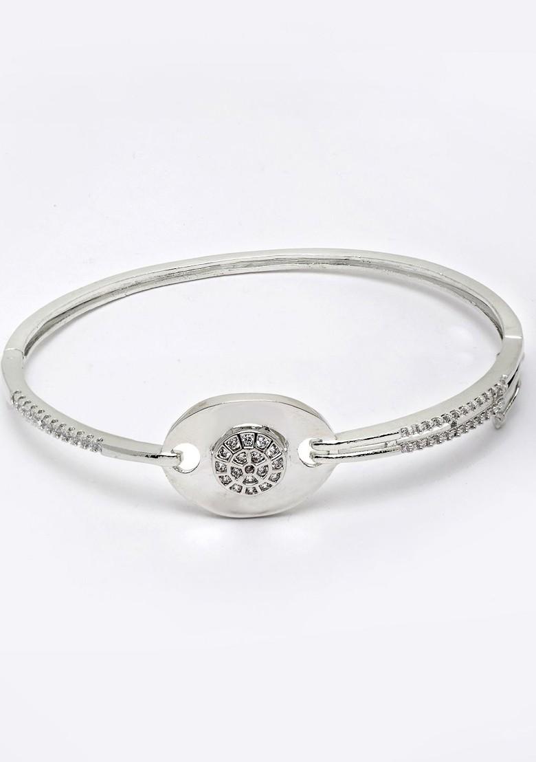 Silver Cubic Zirconia Studded And Rhodium Plated Bracelet