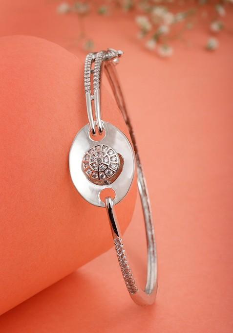 Silver Cubic Zirconia Studded And Rhodium Plated Bracelet