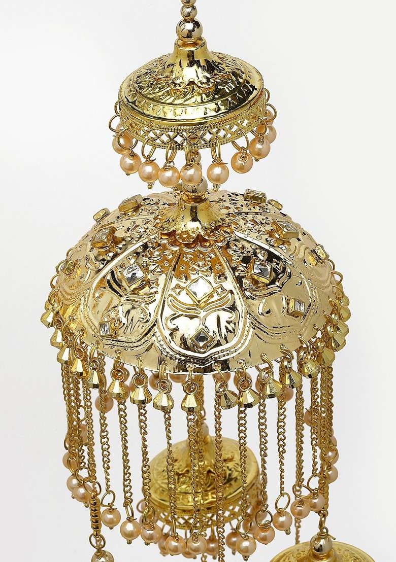 Pack Of 2 Gold Plated And White Beaded Bridal Layered Kaleeras - Indya