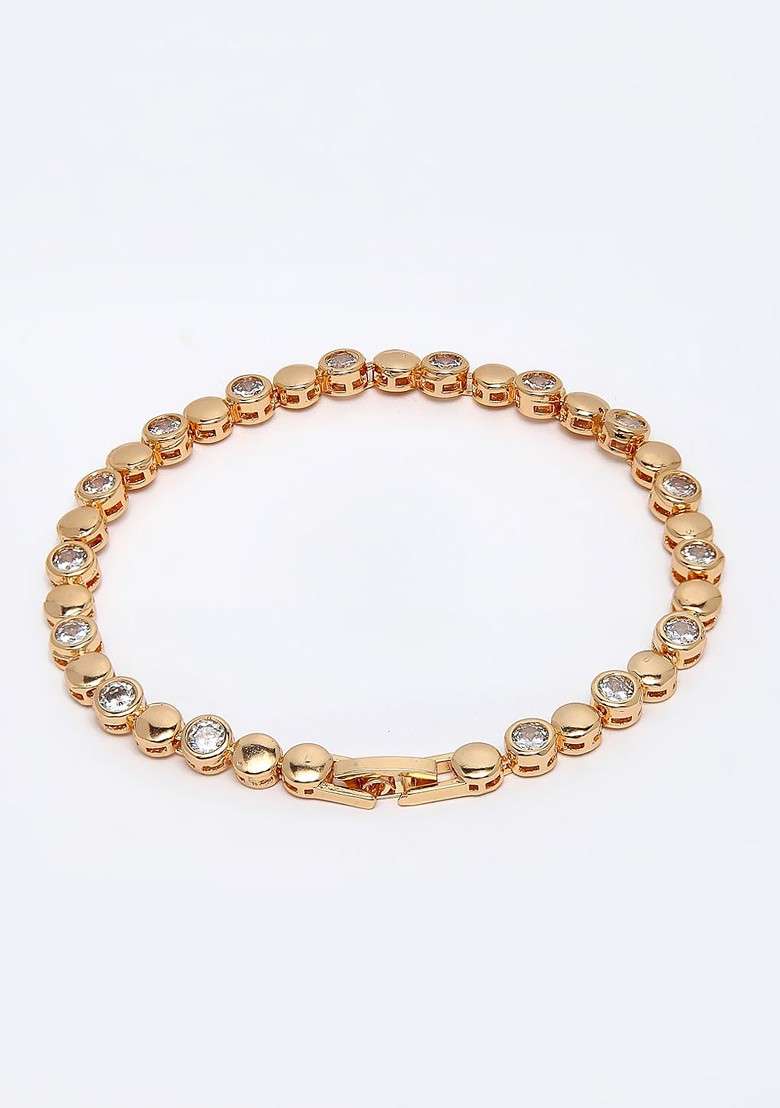 Gold Plated And White Brass Ad Stone Studded Bracelet - Indya