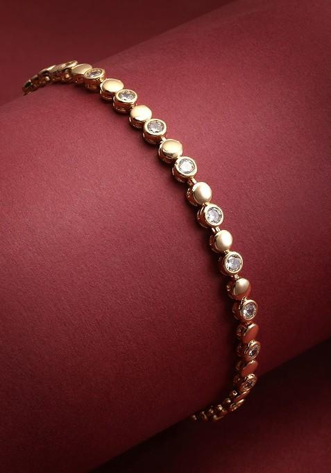 Gold Plated And White Brass Ad Stone Studded Bracelet