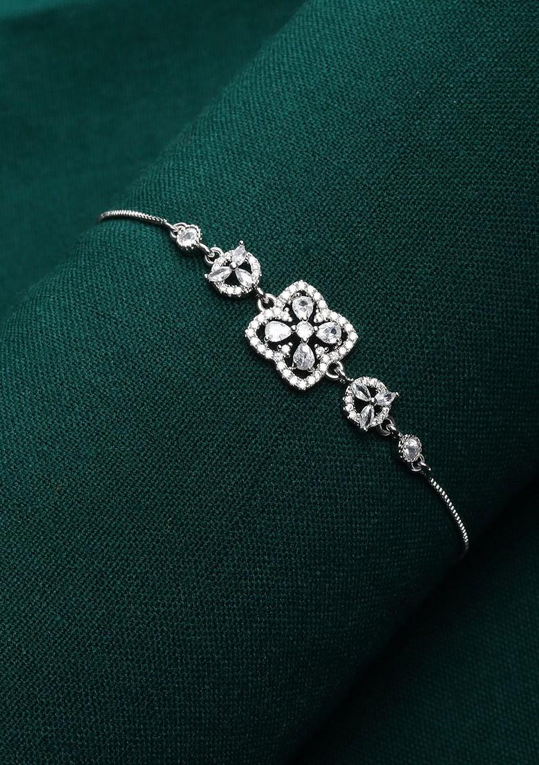 Silver American Diamond Silver Plated Charm Bracelet - Indya