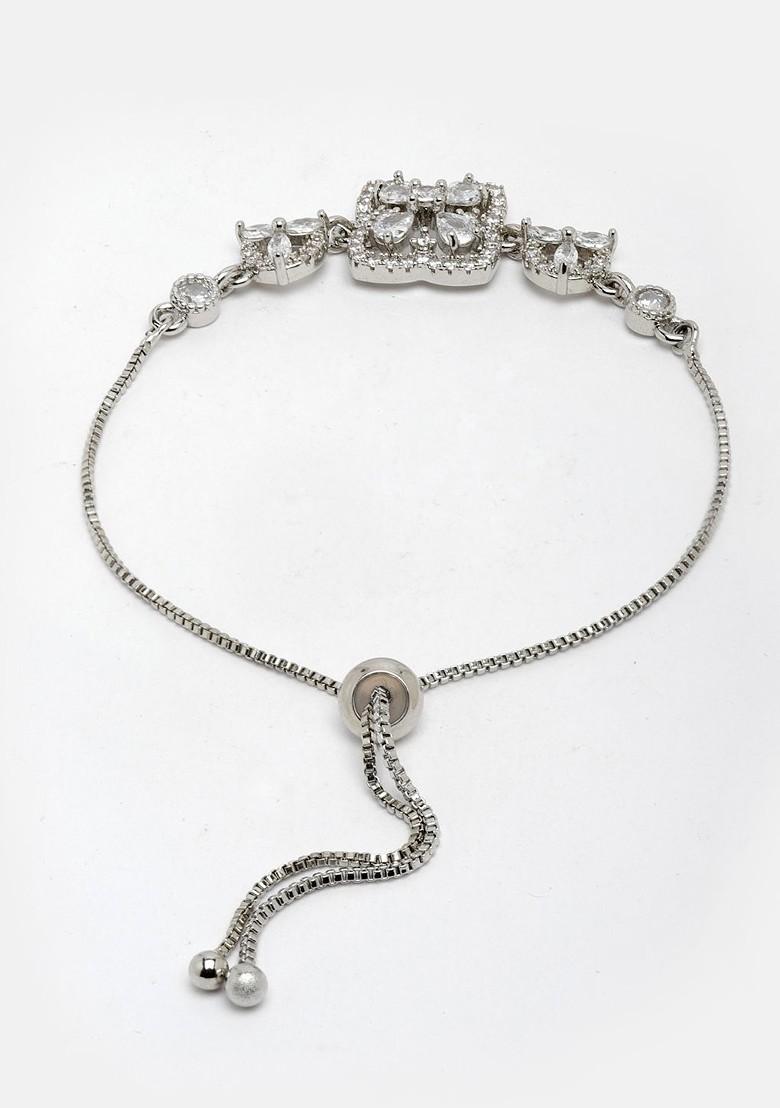 Silver American Diamond Silver Plated Charm Bracelet - Indya