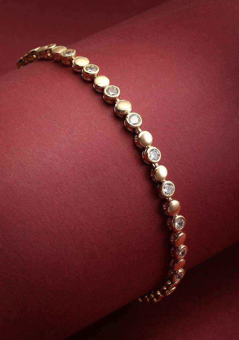 Brass American Diamond Gold Plated Charm Bracelet - Indya