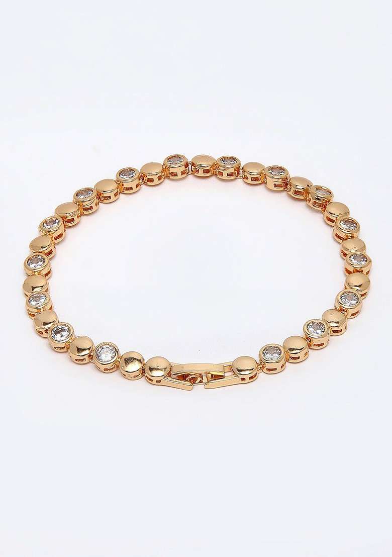 Brass American Diamond Gold Plated Charm Bracelet - Indya