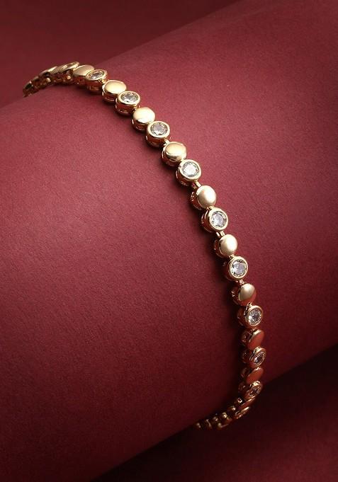 Brass American Diamond Gold Plated Charm Bracelet