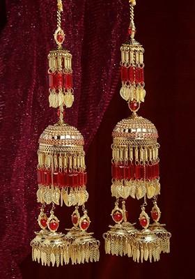 Set Of 2 Gold Plated Cz Studded And Beaded Bridal Layered Kaleeras