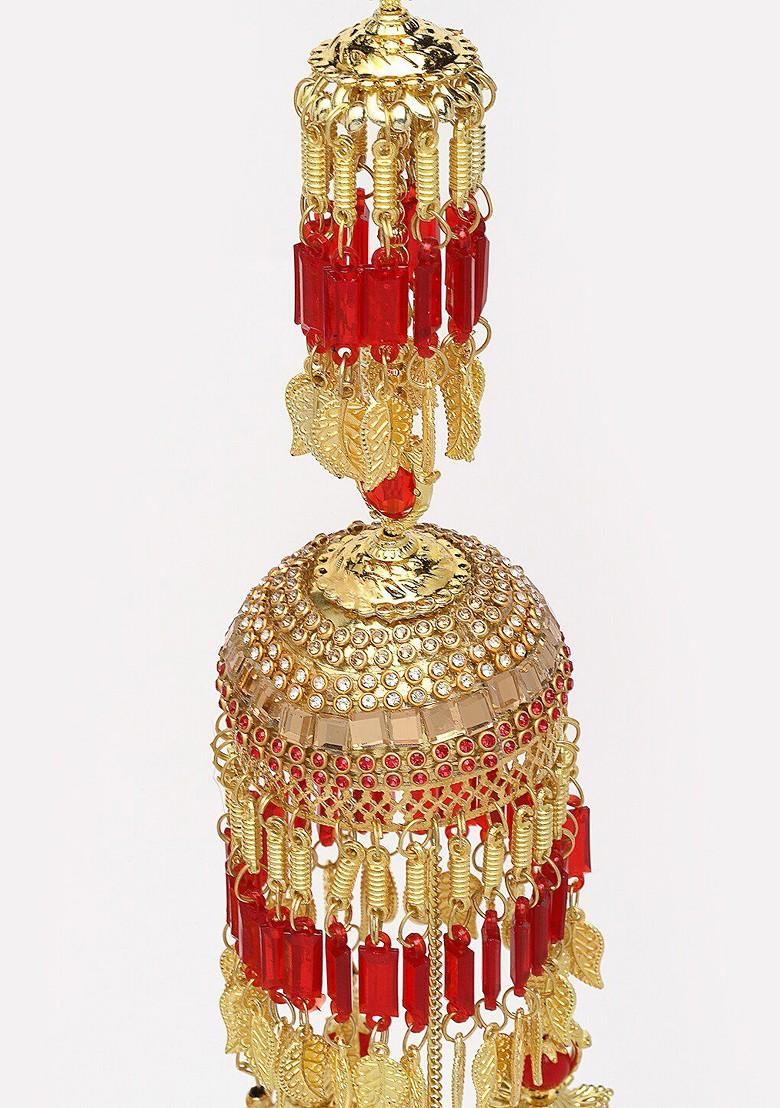 Set Of 2 Gold Plated Cz Studded And Beaded Bridal Layered Kaleeras