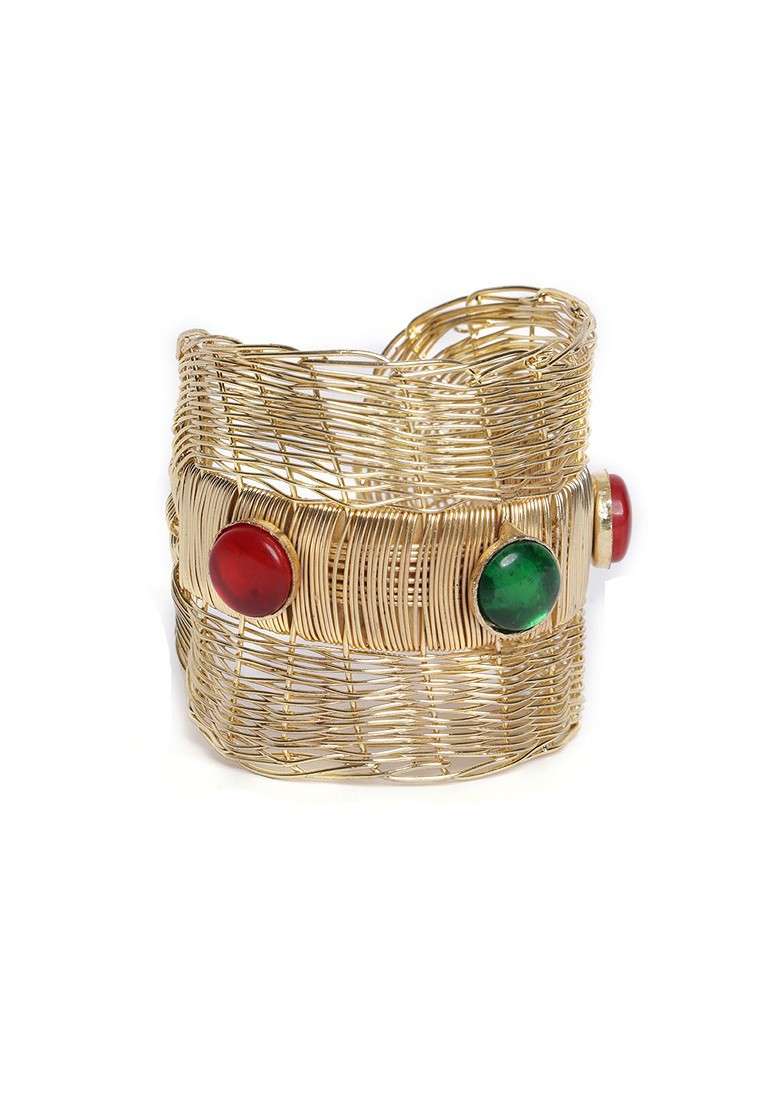 Gold Plated Cubic Zirconia Stone Studded Kada Bracelet - Indya