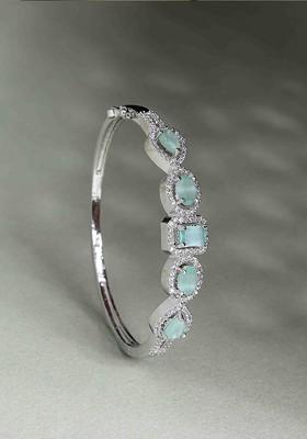 Silver Silver Plated Cubic Zirconia Stone Studded Kada Bracelet