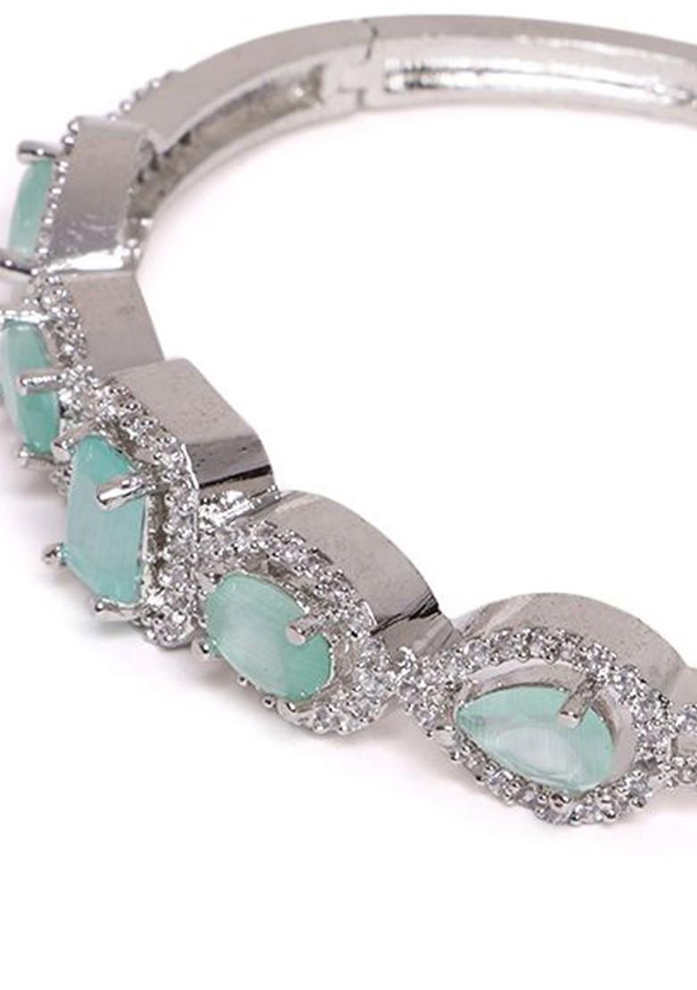 Silver Silver Plated Cubic Zirconia Stone Studded Kada Bracelet