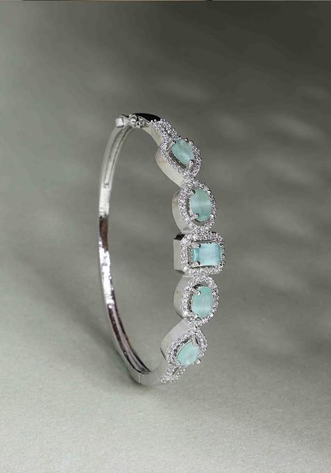 Silver Silver Plated Cubic Zirconia Stone Studded Kada Bracelet
