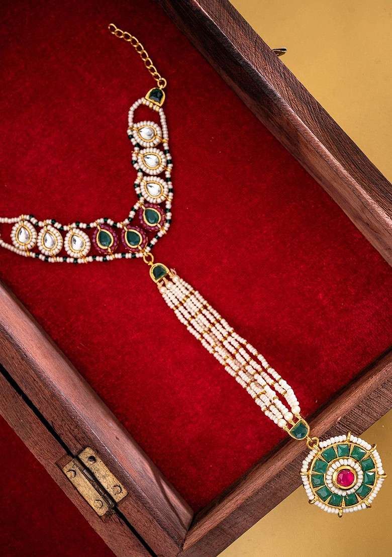 Gold Plated Stones Studded And Beaded Hathphool - Indya