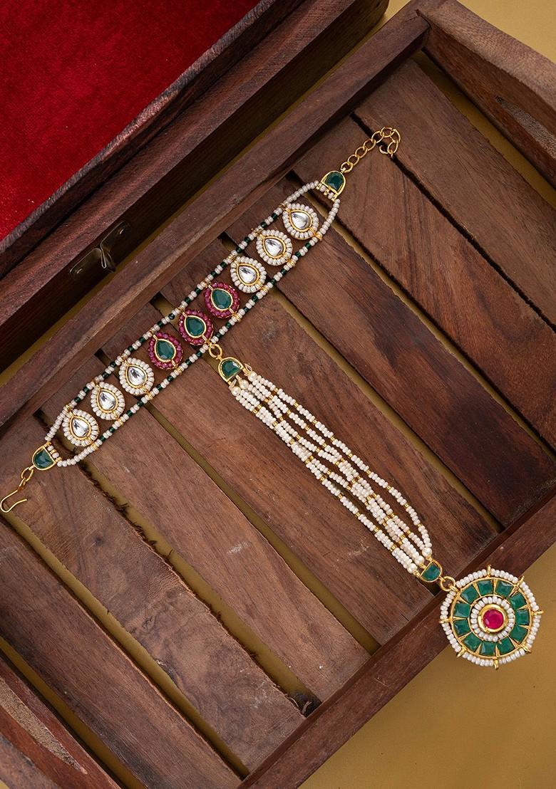 Gold Plated Stones Studded And Beaded Hathphool