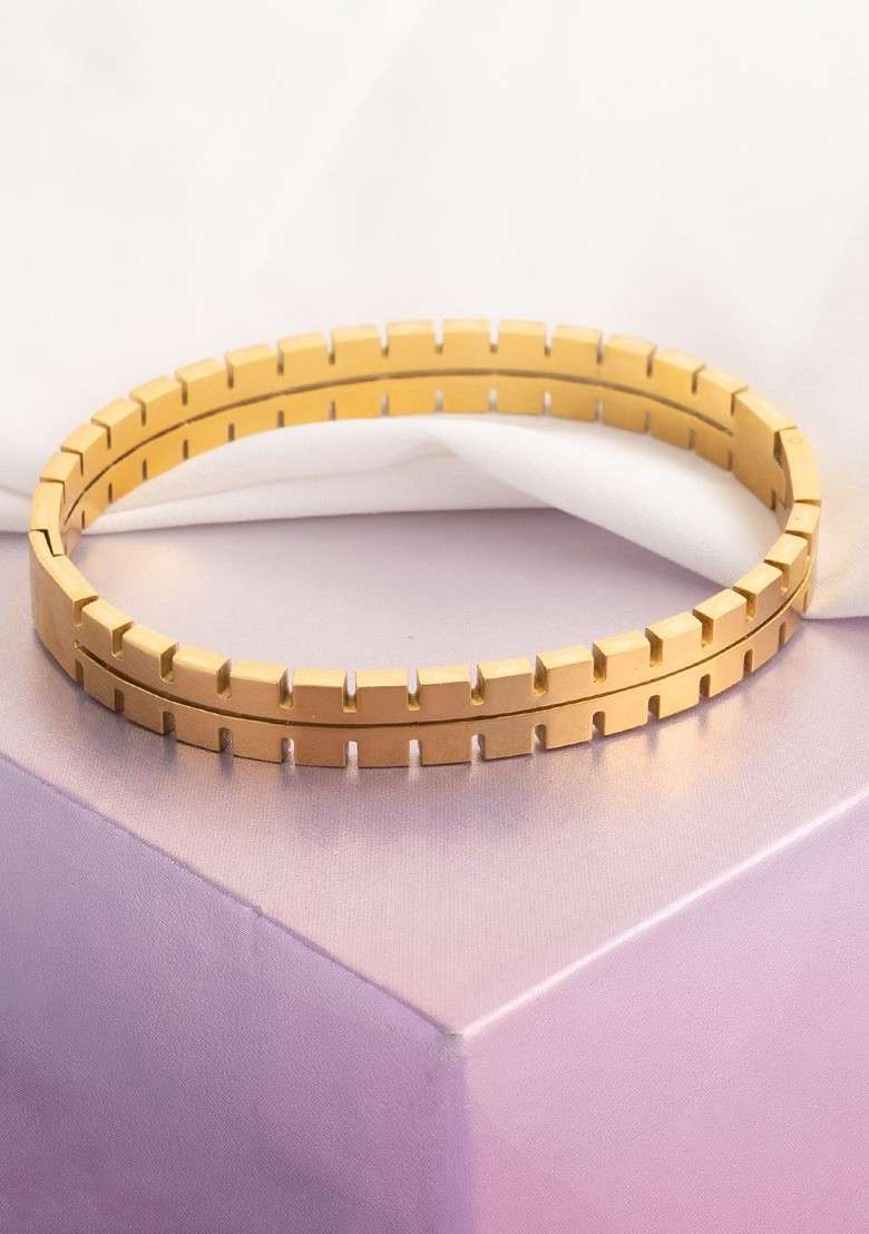 Brass Gold Plated Bangle Style Bracelet - Indya