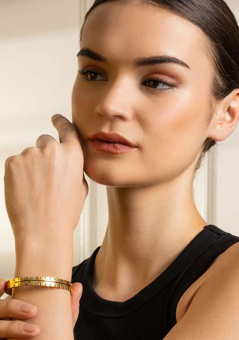 Brass Gold Plated Bangle Style Bracelet - Indya