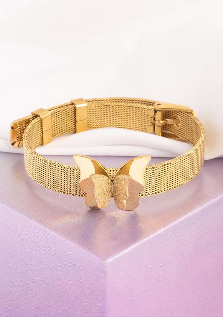 Gold Plated Butterfly Shape Wraparound Bracelet - Indya
