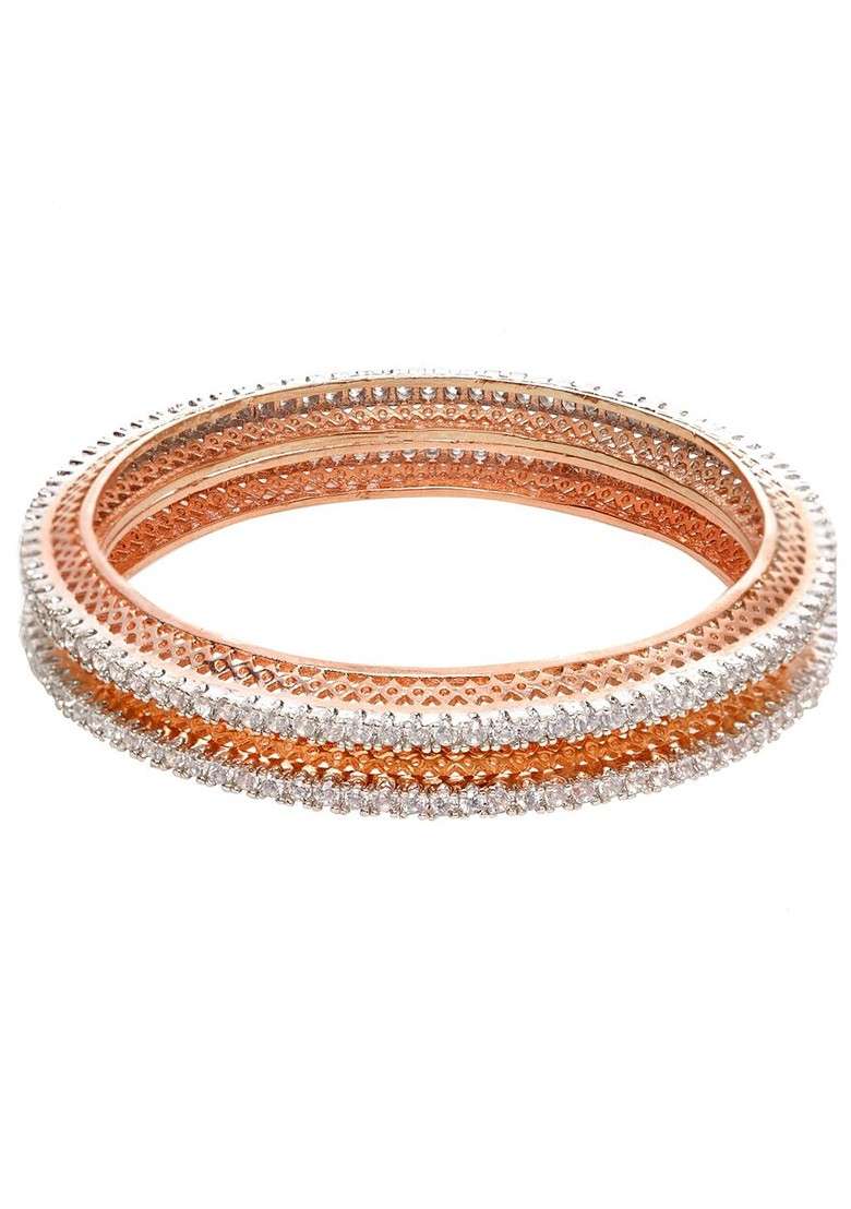 Set Of 2 Rose Gold Plated White Ad Studded Handcrafted Bangles - Indya