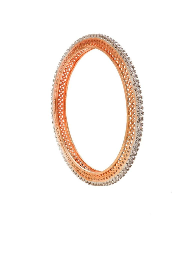 Set Of 2 Rose Gold Plated White Ad Studded Handcrafted Bangles